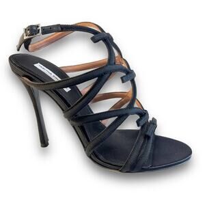 TABITHA SIMMONS Black with Ribbons Ankle Strap Heels Dressy NWT 5.5